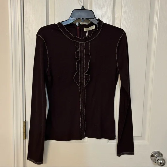 ULLA JOHNSON Asha ruffled organic wool top in Merlot Size S